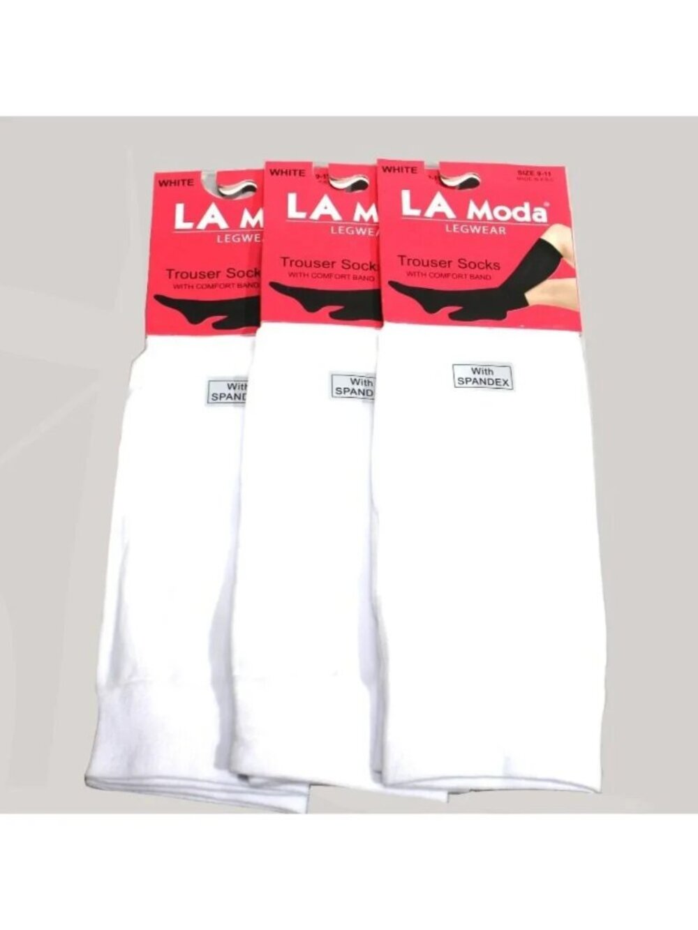 3 Pairs LA Moda Trouser Socks W/ Comfort Band Spandex Size 9-11 White